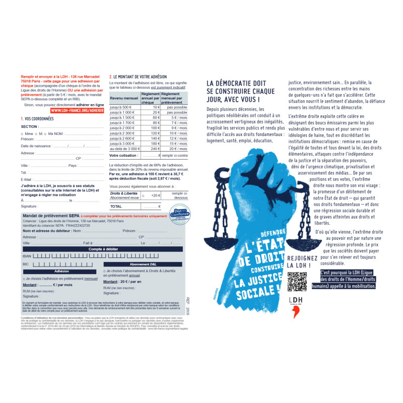 Bulletin d'adhésion à la LDH - Campagne 2026/2027