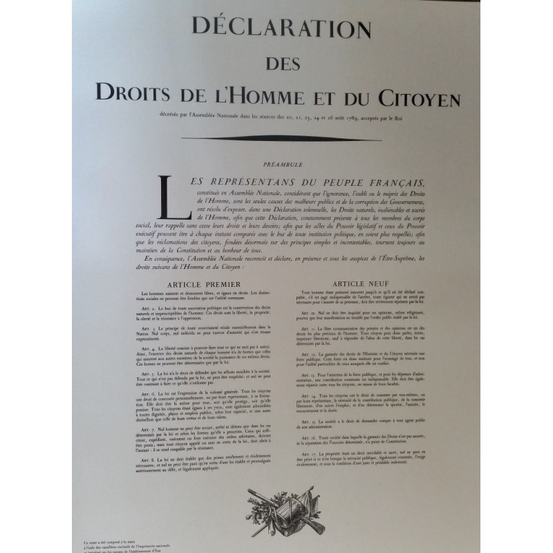 Affiche de la Déclaration des Droits de l'Homme et du Citoyen de 1789